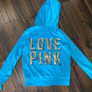Velvet blue PINK zip up hoodie